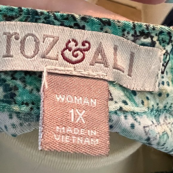 Roz & Ali Plus 1X Brown and Turquoise Pull Over Top - Picture 4 of 5